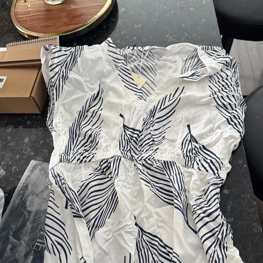 Cupshe White Swim Coverup with Navy Leaf Print